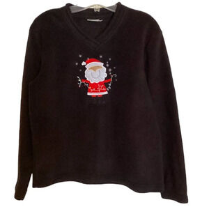 Accent  Collection Women's Christmas Xmas Black Fleece Sweat Top Size M Sweater